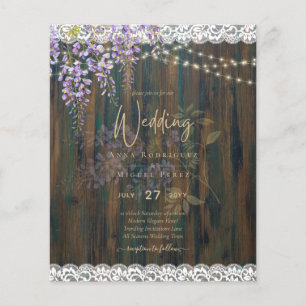 Rustic Wisteria Wood Lace Lights Wedding Invite Flyer