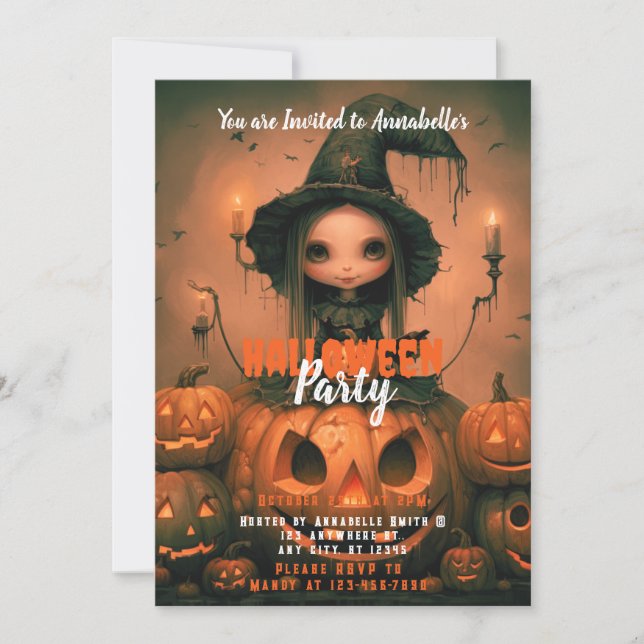Rustic Witch Bats Pumpkins Halloween Party Invitation (Front)