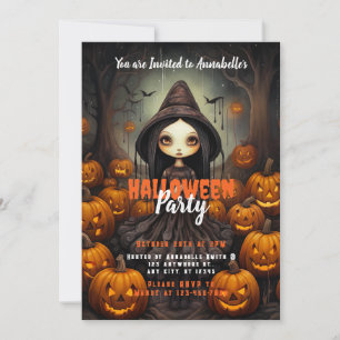 Rustic Witch Bats Pumpkins Halloween Party Invitation