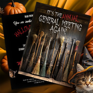 Rustic Witches Brooms Town Meeting Halloween Postcard
