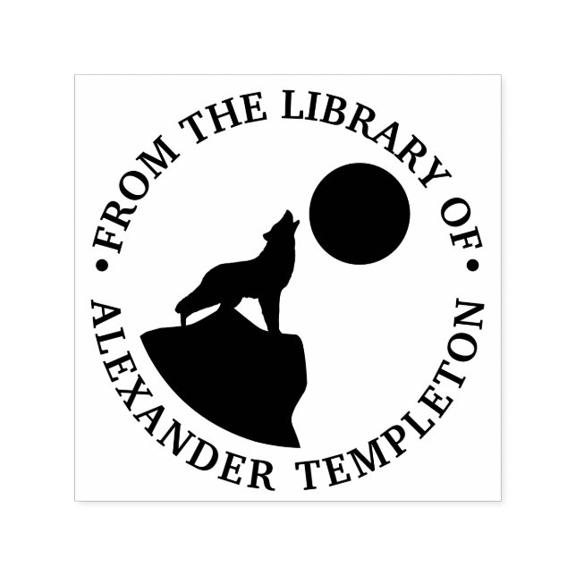 Rustic Wolf Howling at Moon Silhouette Library Self-inking Stamp (Design)