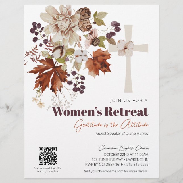 Rustic Women's Church Retreat Fall Floral Flyer (Front)