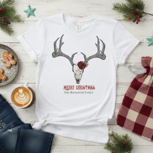 Rustic Women's Deer Head Reindeer Skull Antlers T-Shirt