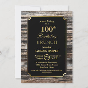 Rustic Wood 100th Birthday Brunch Party Invitation