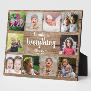 Rustic Wood 10 Photo Collage Family Plaque