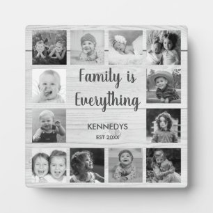 Rustic Wood 12 Photo Collage Black And White  Plaque