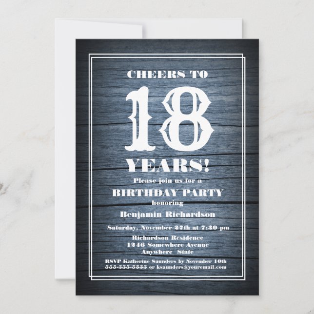 Rustic Wood 18th Birthday Party Invitation (Front)