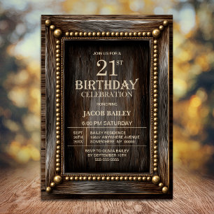 Rustic Wood 21st Birthday Party Invitation