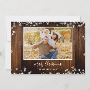 Rustic Wood 2 Family Photo Merry Christmas Holiday Card