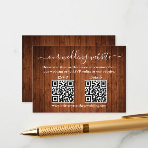 Rustic Wood 2 QR Wedding RSVP Details Enclosure Card