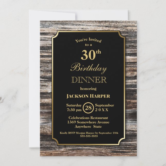 Rustic Wood 30th Birthday Dinner Party Invitation (Front)