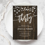 Rustic Wood 30th Birthday Party Invitation<br><div class="desc">30th Birthday Party Invitation. Rustic design with dark brown wood pattern. Classy invite card featuring fairy string lights and script font. Perfect for a stylish thirtieth bday celebration. Personalise with your own details. Can be customised for any age! Printed Zazzle invitations or instant download digital printable template.</div>