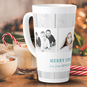 Rustic Wood 3 Family Photo Collage Christmas Latte Mug