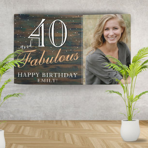 Rustic Wood 40 and Fabulous 40th Birthday Photo Banner