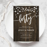 Rustic Wood 40th Birthday Party Invitation<br><div class="desc">40th Birthday Party Invitation. Rustic design with dark brown wood pattern. Classy invite card featuring fairy string lights and script font. Perfect for a stylish fortieth bday celebration. Personalise with your own details. Can be customised for any age! Printed Zazzle invitations or instant download digital printable template.</div>