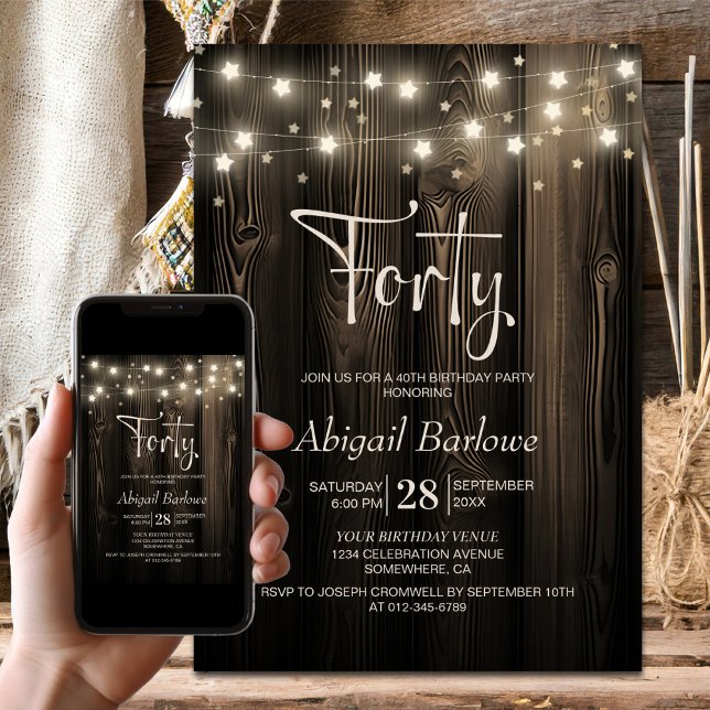 Rustic Wood 40th Birthday Party Invitation (Creator Uploaded)