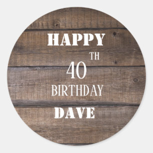 Rustic Wood 40th Birthday Thank You Classic Round Sticker