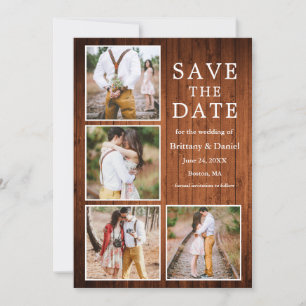 Rustic Wood 4 Photo Engagement Save The Date