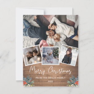 Rustic wood 4 photo winter berries Holiday card