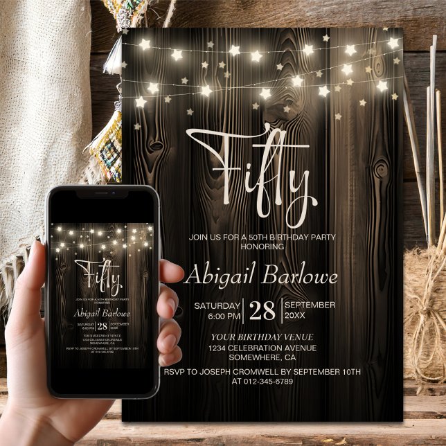 Rustic Wood 50th Birthday Party Invitation (Creator Uploaded)