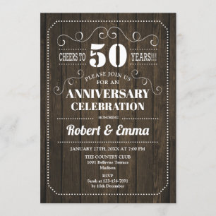 Rustic Wood 50th Wedding Anniversary Party Invitation