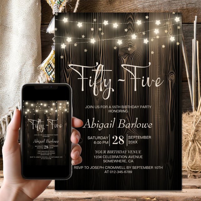 Rustic Wood 55th Birthday Party Invitation (Creator Uploaded)