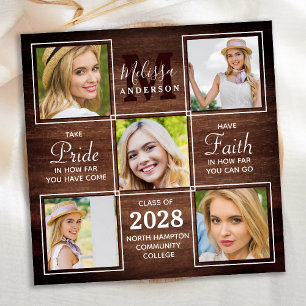 Rustic Wood 5 Photo Collage Graduation Announcement