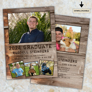 Rustic Wood 5 Photo Graduation Party  Invitation
