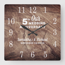 Rustic Wood 5th Wedding Anniversary Personalised Square Wall Clock