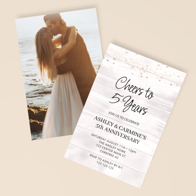 Rustic Wood 5th Wedding Anniversary Photo Invitation (Creator Uploaded)