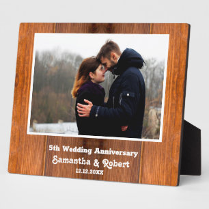 Rustic Wood 5th Wedding Anniversary Photo Plaque