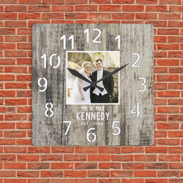  Rustic Wood 5th Wedding Anniversary Photo Square Wall Clock (Rustic Wood 5th Wedding Anniversary Photo Square Wall Clock
)