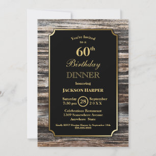Rustic Wood 60th Birthday Dinner Party Invitation