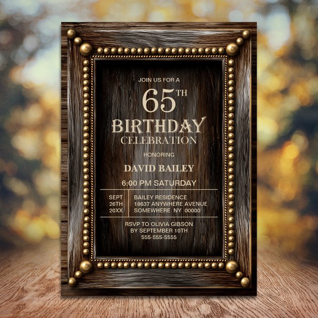 Rustic Wood 65th Birthday Party Invitation (Creator Uploaded)