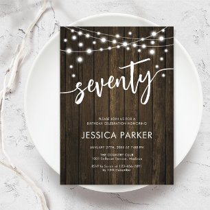 Rustic Wood 70th Birthday Party Invitation