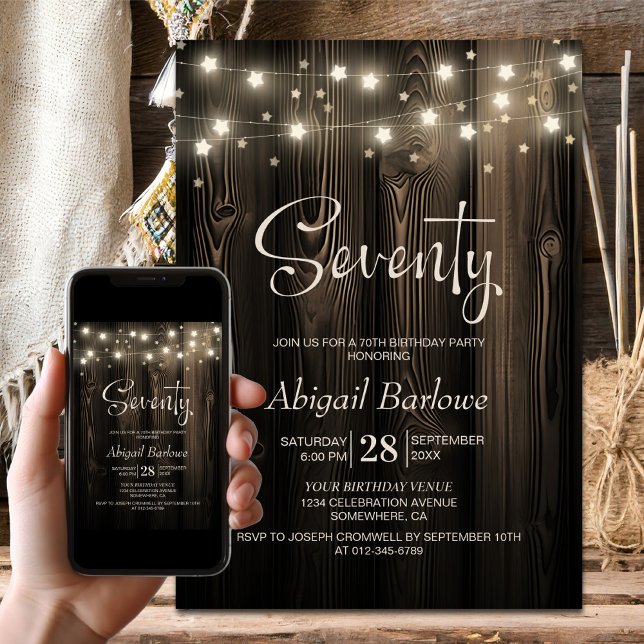 Rustic Wood 70th Birthday Party Invitation (Creator Uploaded)