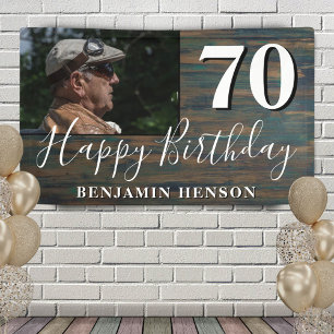 Rustic Wood 70th Birthday Party Photo Banner