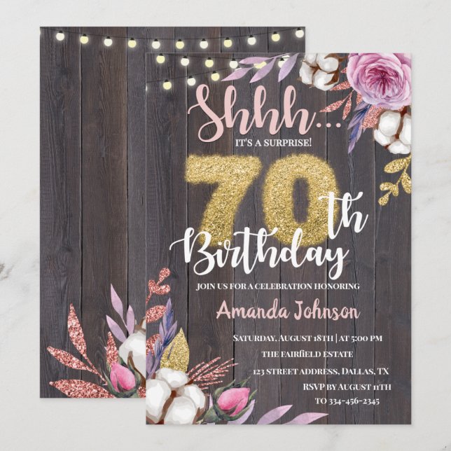 Rustic Wood 70th Surprise Birthday Invitation (Front/Back)