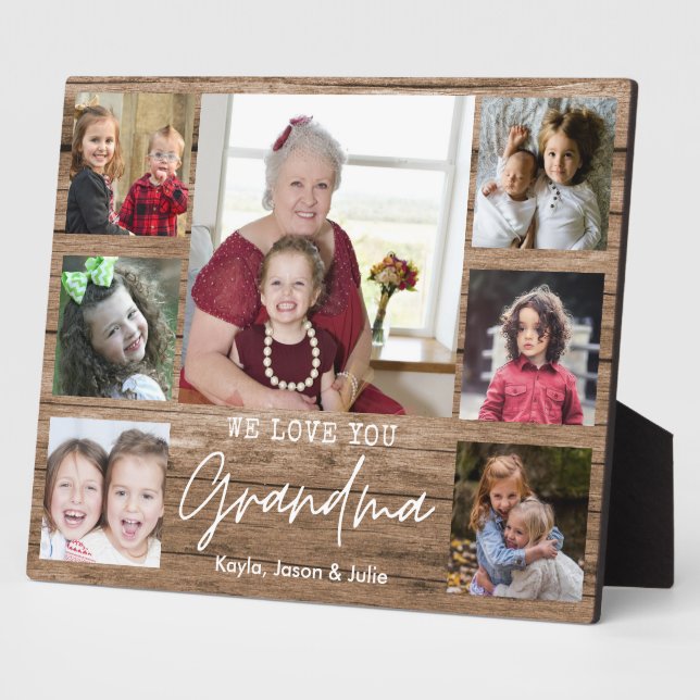 Rustic Wood 7 Photo Collage We Love You Grandma Plaque (Side)