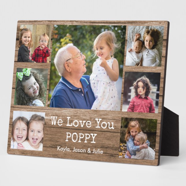 Rustic Wood 7 Photo Collage We Love You Poppy Plaque (Side)