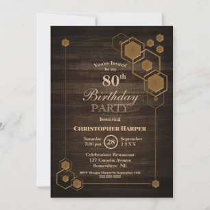 Rustic Wood 80th Birthday Party Invitation