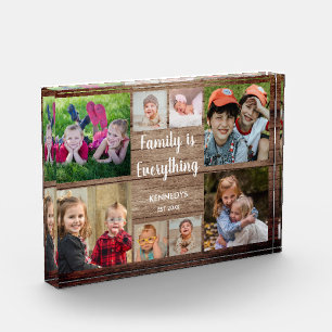 Rustic Wood 8 Photo Collage Family Quote Block