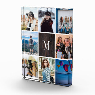 Rustic Wood 8 Photo Collage Monogram Photo Block