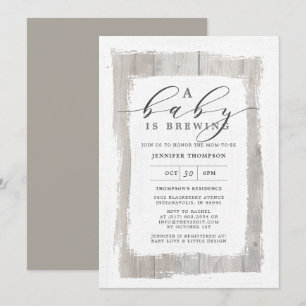 Rustic Wood A Baby Is Brewing Baby Shower Invitation