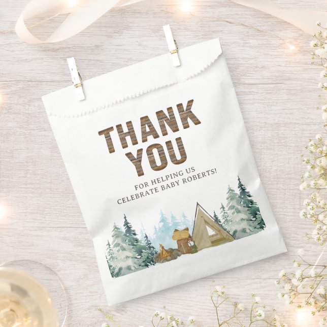 Rustic Wood A Little Camper Baby Shower Favour Bags (Clipped)