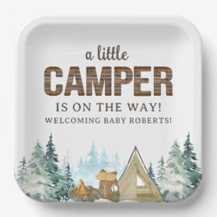 Rustic Wood A Little Camper Baby Shower Paper Plate