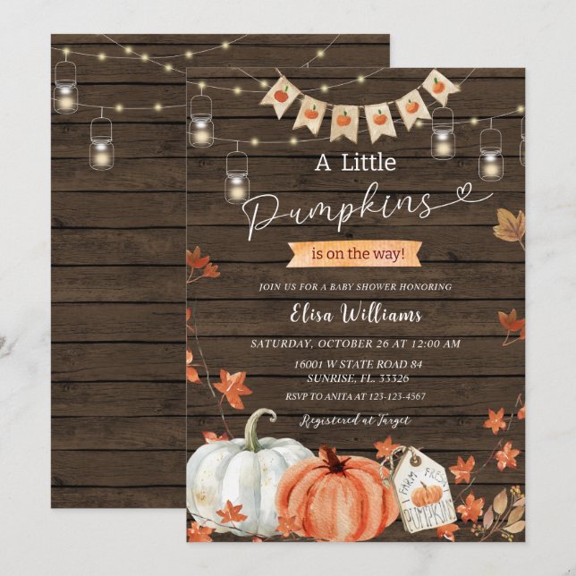 Rustic Wood A Little Pumpkins is on their way  Invitation (Front/Back)