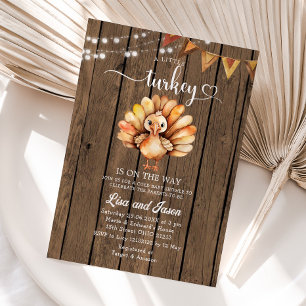 Rustic Wood A Little Turkey Autumn Baby Shower Invitation