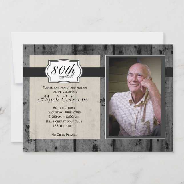 Rustic Wood Adult Male Birthday Invitation (Front)