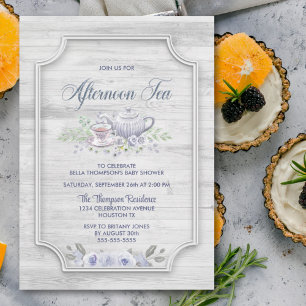 Rustic Wood Afternoon Tea Baby Shower Invitation